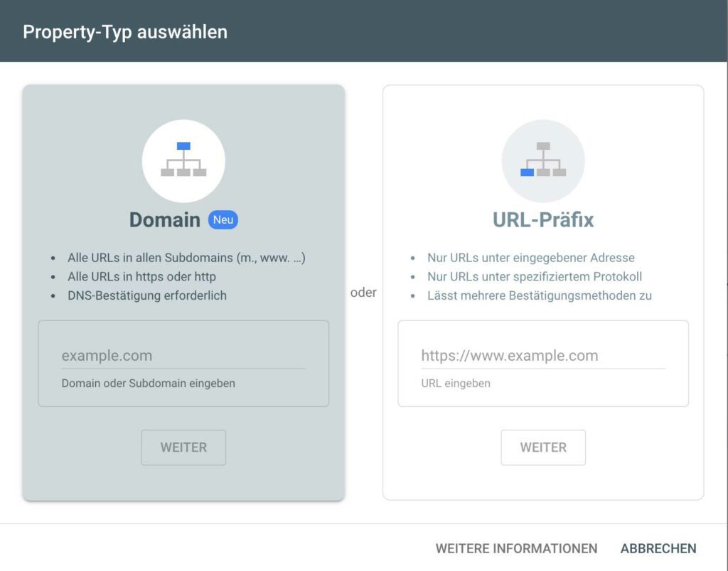 Google Search Console: Property hinzufügen